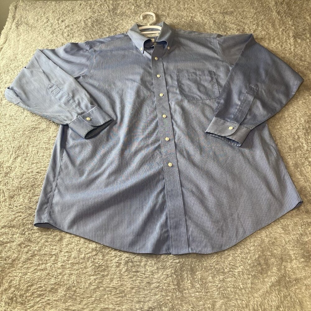 Brooks Brothers Dress Shirt Men 16/33 Blue/White stripes Non-Iron All Cotton - Picture 2 of 6